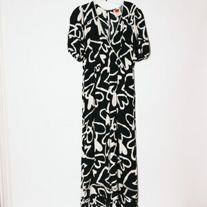 Anthropologie Farm Rio Sinead Hearts Jumpsuit Black White Small Puff Sleeve